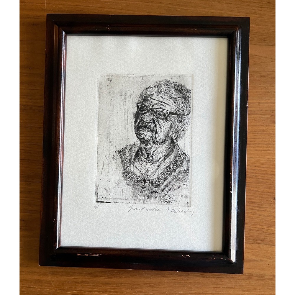 Roland Richardson Grandmother Mamie Mahto 1973 Signed A/P Etching Framed Good